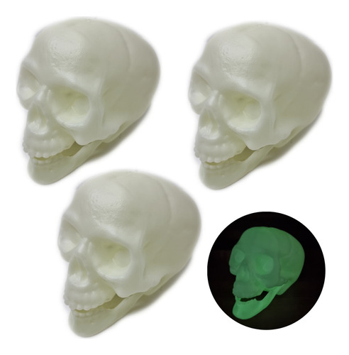 Kit 3 Cranio Caveira Esqueleto Neon Brilha Escuro Halloween Cor Branco