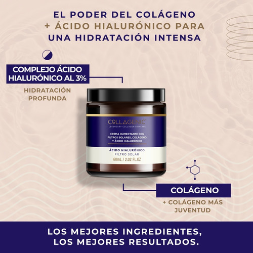 Crema Hidratante Facial 60ml. 3% Acido Hialuronico Colageno Tipo De Piel Todo Tipo De Piel