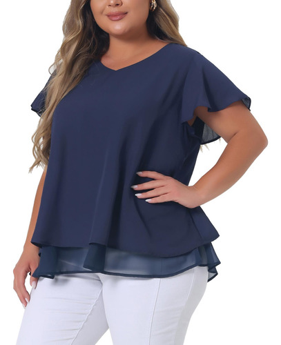 Blusa Gasa Talla Grande Top Casual Con Dobladillo Doble Capa