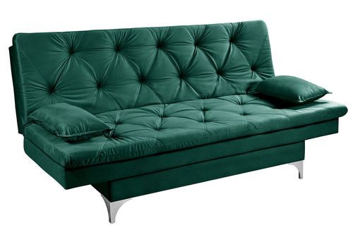 Sofá reclinável Essencial Estofados Austria de 3 lugares cor verde de suede e cor dos pés prateado de alumínio