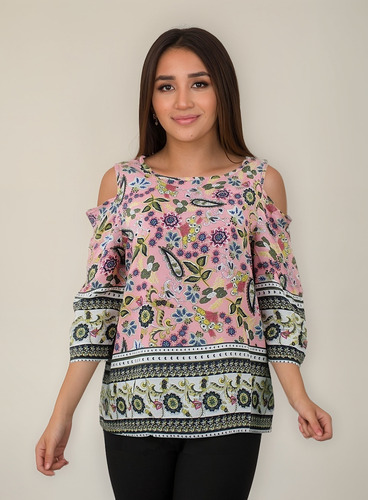 Blusa Moda Mujer Estampado Flores Hombros Descubiertos M724