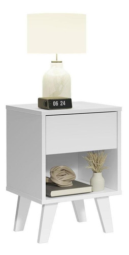 Mesa De Cabeceira Branca Madesa Com 1 Gaveta Cor Branco 323509