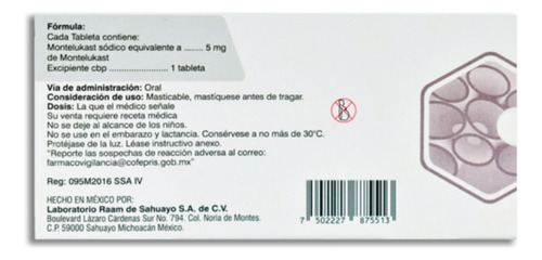 Montelukast 5 Mg Tabletas Masticables Ontronon 30 Tabletas