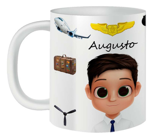 Caneca De Porcelana Personalizada Piloto Avião Foto Avatar