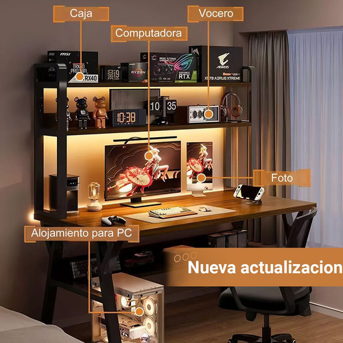 Escritorio De Oficina Madera Mesa Computadora Con 2 Estantes Marrón Oscuro Y Negro