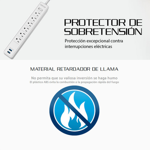 Protector De Sobretensión Forza Fsp-612usbw, 6 Tomas + 2 Usb