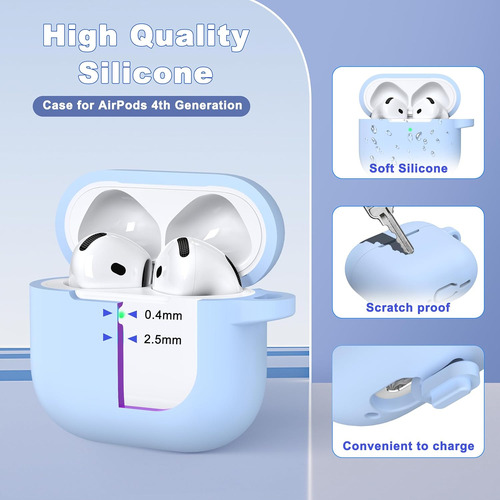 Funda Para AirPods De 4ª Generación 2024, Silicona Suave De