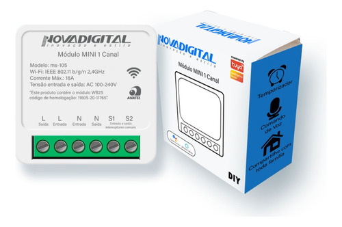 Relé Mini 1 Canal 16a Wifi Novadigital Tuya Ms105