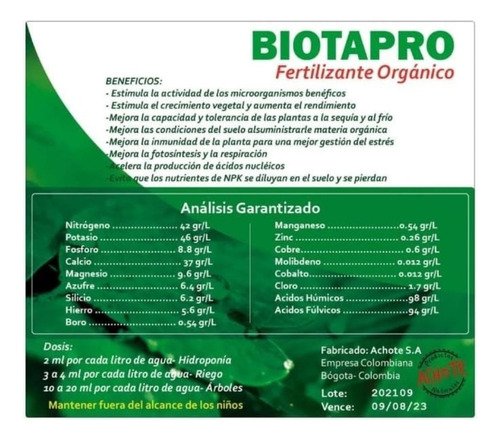 Fertilizante Orgánico Biotapro