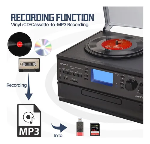 Tocadiscos Bluetooth 10 En 1 Con Altavoz Y Radio Fm Am