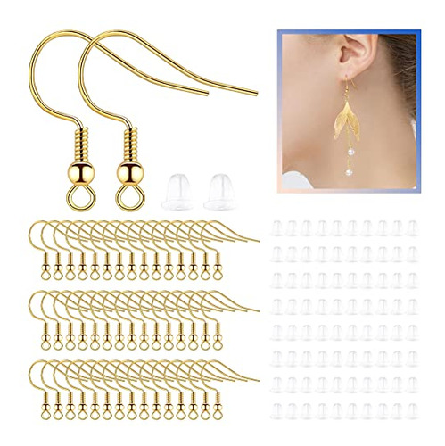 Hypoallergenic Earring Hooks 120pcs, Gold Stainless Ste...