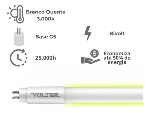 Lâmpada Led Tubular Volter 18w T5 115cm G5 127/220V Branco Quente 3000k 1900lm