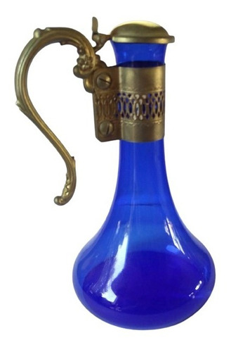 Botellon Decantador De Vidrio Azul Con Asa Y Tapa De Metal