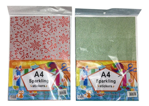 Imagen 3 de 3 de Hojas A4 Papel Metalizado Con Pegamento Bolsa X 10 Diseños
