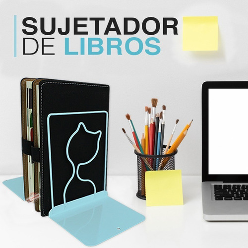 Imagen 5 de 5 de Sujetador De Libros Gatito Kawaii Metalico Escritorio Sx-928
