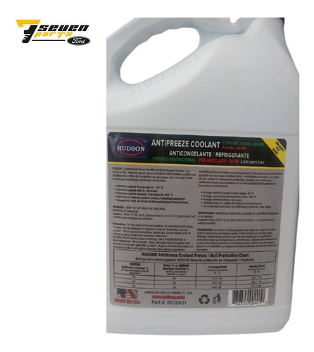 Refrigerante Rudson Antifreeze Coolant Verde 50/50 Galon Spf