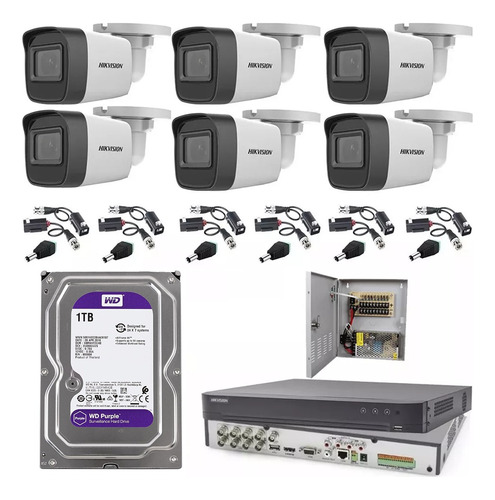 Kit Video Vigilancia 6 Cámaras 5 Mp Cctv 1 Tb Purple Fuente
