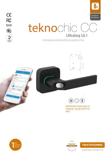 Cerradura Tekno Chic Blk Cc Huella Bluetooth Ultraloq Ul1*cu