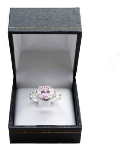 Anillo Plata Ley Fina Con Circones Piedra Rosa Para Mujer