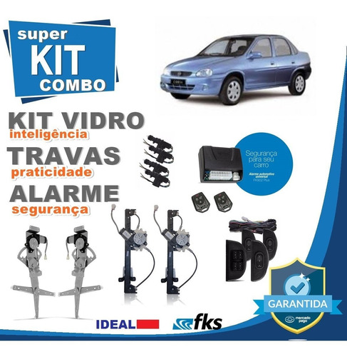 Kit Vidro Elétrico Corsa Classic 2003 4 Portas+alarme+travas