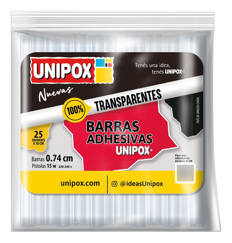 Barra Silicona Unipox 0,74 X 10cm Flowpack X 25 Uni Color Transparente