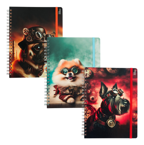 Cuaderno Profesional Printaform Mascotas 100h 3 Pzs Color Pack 1 Cuadro Grande