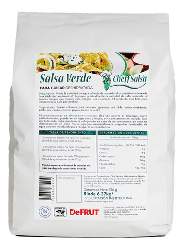 Salsa Verde Deshidratada Bolsa 750grs | Rinde 8kg