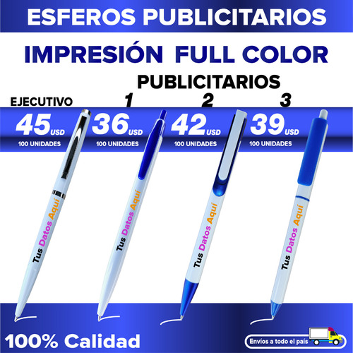 Esferos Publicitarios 100% Personalizados Full Color