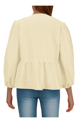 Blusa De Mujer De Manga Larga A Rayas Con Cordón Regular Sh