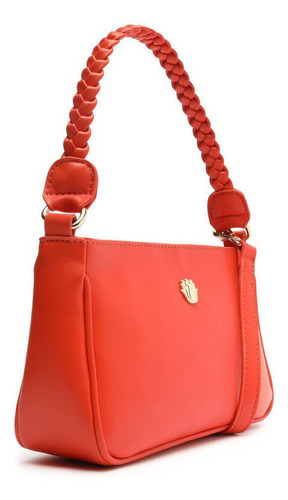 Imagem 2 de 6 de Bolsa Feminina Pequena Ombro Alça Trançada Laranja My Shoes
