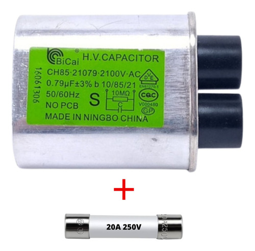 Capacitor Microondas 0.79 Uf 2100v Con Fusible 20a 250v