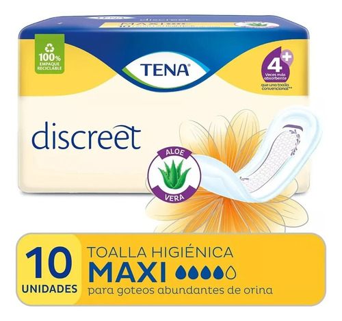 Tena Maxi Discreet  3 X 10 (30 Toallitas) Con Aloe Vera#   