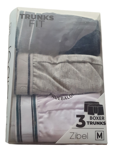 Boxer Zibel 3 Trunks Talla M Blanco Gris Azul 