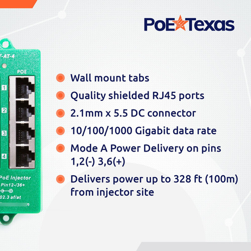 Inyector Poe/poe 4 Puertos 56v 60w Gigabit
