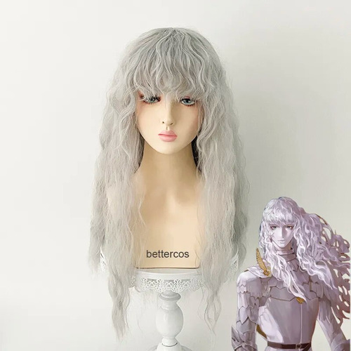 Peluca De Cosplay Berserk Griffith, Gris Claro, Rizada, Ondu