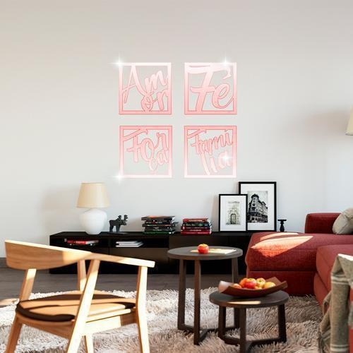 Frases acrílicas con efecto espejo: amor, fe, fuerza y familia, color rojo