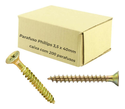 Parafuso Phillips 3,5x40mm Para Madeira 200 Pçs Cabeça Chata