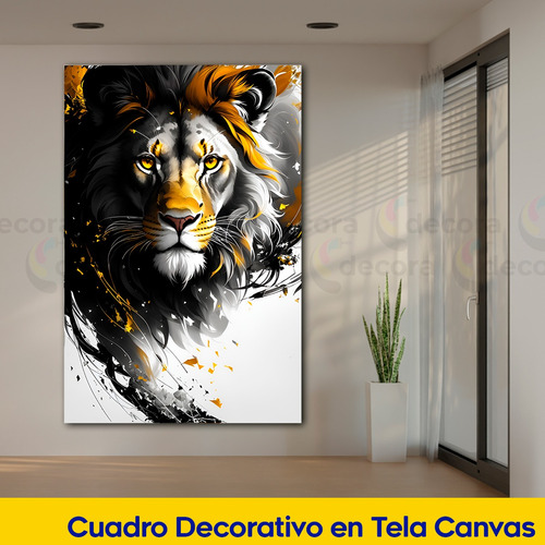 Cuadro Leon Rey Dorado Fondo Negro Canvas 60x90 Animales 95