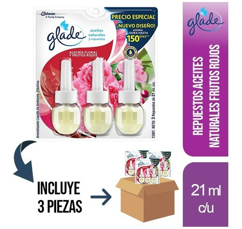 3 Pz - Glade Plug Ins Aceites Natural 3pk 21ml Frutos Rojos