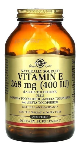 Solgar | Vitamin E | D-alpha | 268mg (400 Iu) | 250 Softgels