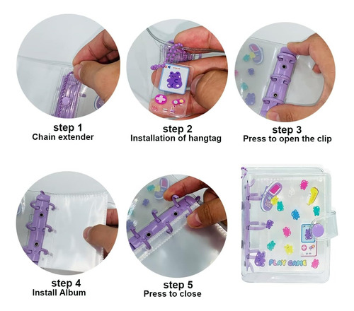 Mini Album Para A8 Photocards Tarjetas Kawaii Con Llavero Púrpura