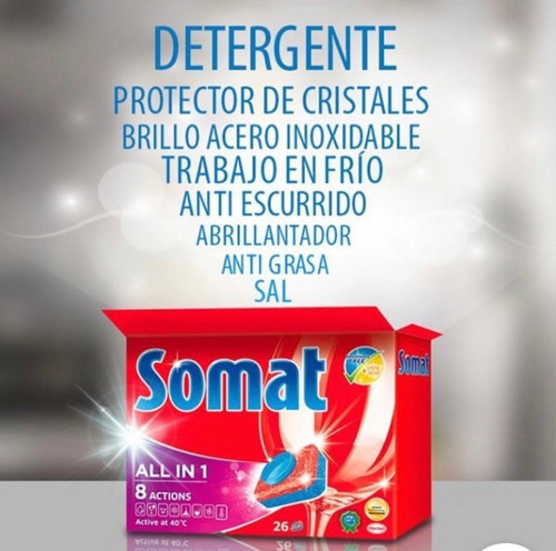 Imagen 3 de 3 de Detergente Lavavajillas, Somat All In One, 25 Pastillas P/ca