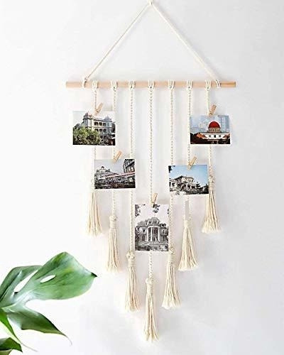 Portafotos Macramé Boho Con Clips De Madera