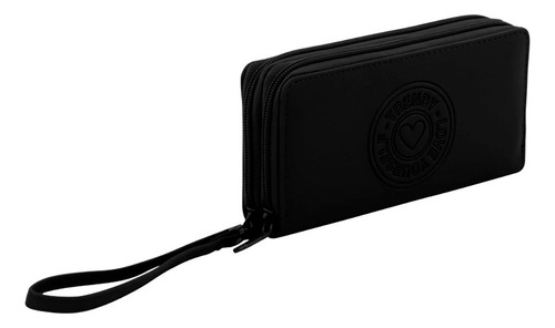 Billetera Compacta Trendy Estilo Moderno En Cuero Pu Color Negro Diseño De La Tela Liso