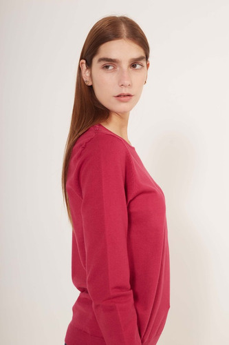 Sweater Ted Bodin Taurus Manga Larga Color Fucsia Para Mujer