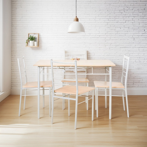 Comedor Rectangular 4 Sillas Gris Con Beige
