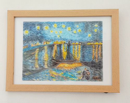 Cuadro, Obra Van Gogh Pintada A Mano.  Técnica Mixta 33x24cm
