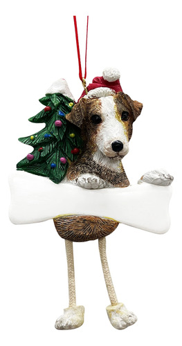 Jack Russell Ornamento Con Patas De Dangling Pintado A Mano 