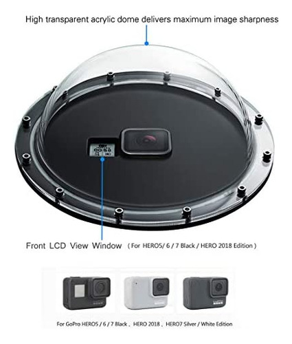 Soonsun Dome Port Lens Para Gopro Hero 5 6 7 Black Silver Wh