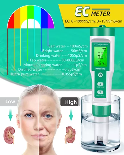 Probador de pH 4 en 1 agua, probador de agua multifuncional TDS PH EC,  medidor de pH 0.01 de alta precisión de bolsillo de calidad de agua  probador